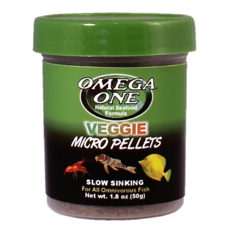 Omega One Veggie Mini Pellets 50g - granulas mazām un vidējām zivīm saldūdens un jūras akvārijos.