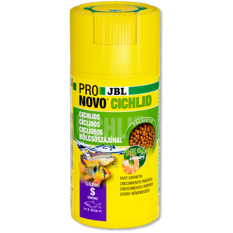 JBL Pronovo Cichlid Grano S CLICK 100ml / 52g Pamata akvārija granulēta barība maziem cichlidiem (3–10 cm)