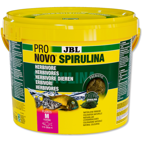 JBL Pronovo Spirulina Flakes M 5,5 l / 950 g Zaļo pārslu barība no spirulīnas M izmēra akvārija zivīm 8-20 cm garām