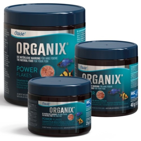 OASE ORGANIX Power Flakes 150 ml pamatbarība visām saldūdens un jūras zivīm ar augstu enerģijas patēriņu