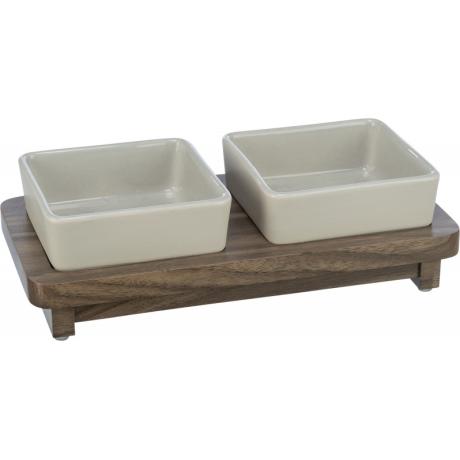 CityStyle bļodu komplekts, keramika/MDF, 2 × 0,2 l/10 × 10 cm/24 × 4 × 12 cm, pelēka/brūna